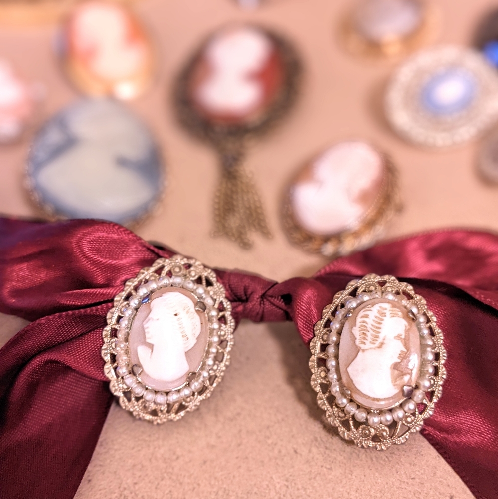 Antique Cameo Earrings & Brooch